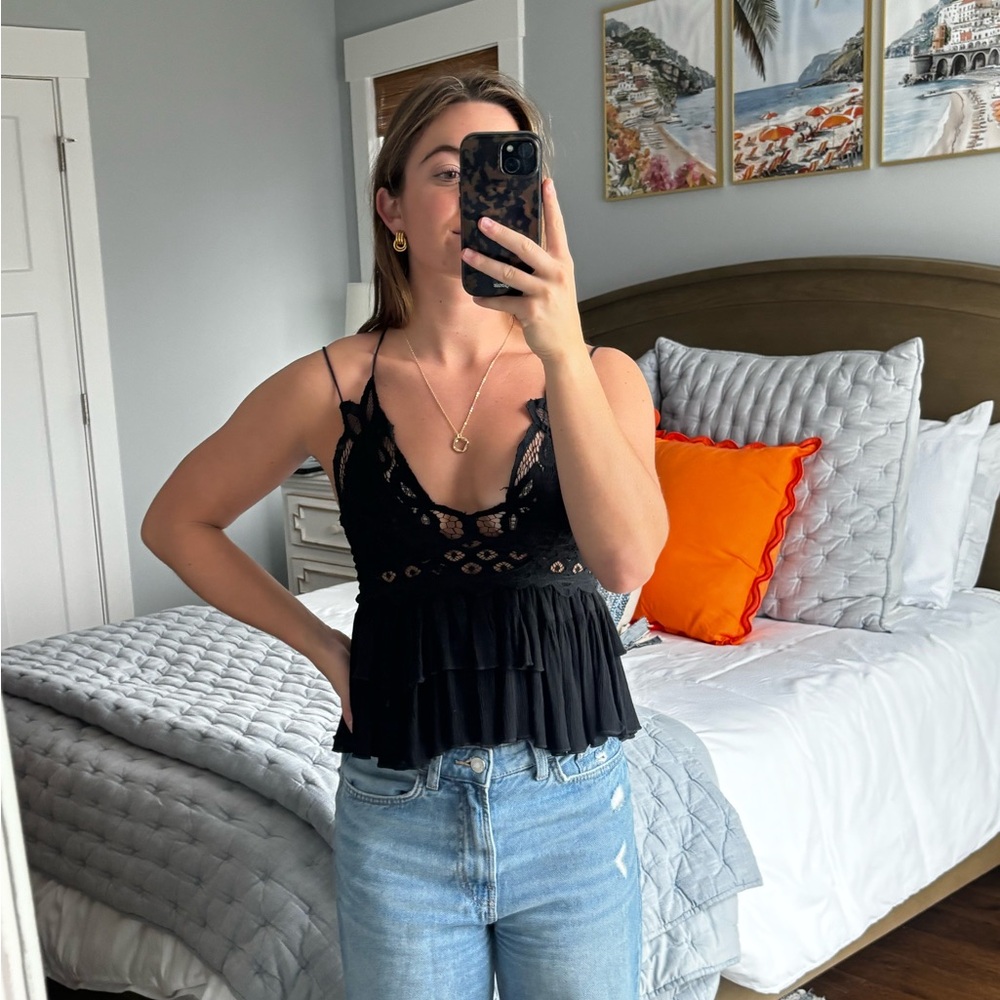 Free People Black Lace Camisole Top